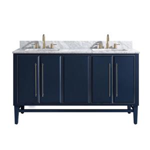 Avanity Mason 61-in Navy Blue Double Sink Bathroom Vanity with Carrara White Marble Top