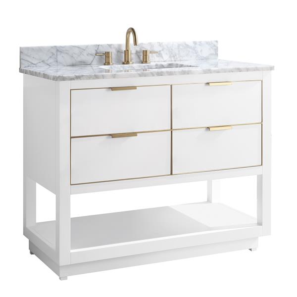 Avanity Allie White 43-in Single Sink Bathroom Vanity with Carrara White Marble Top