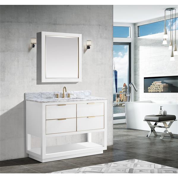 Avanity Allie White 43-in Single Sink Bathroom Vanity with Carrara White Marble Top