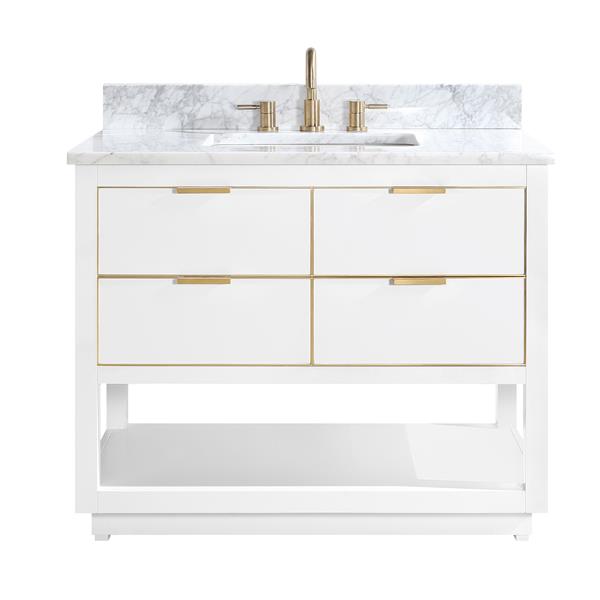 Avanity Allie White 43-in Single Sink Bathroom Vanity with Carrara White Marble Top