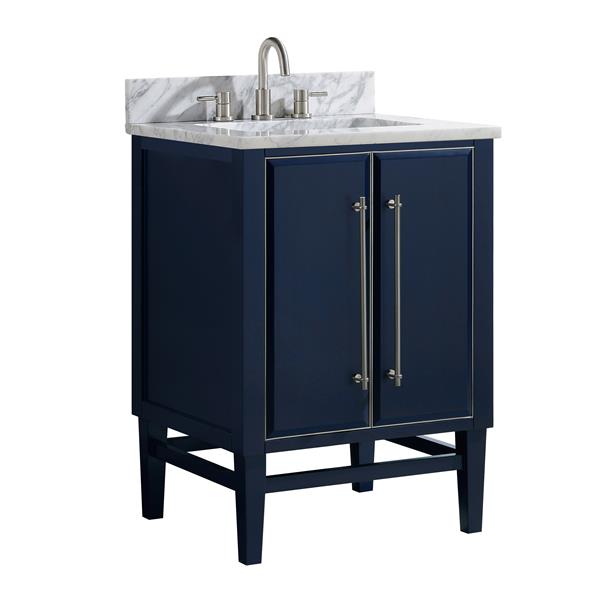 Avanity Mason Navy Blue 25-in Single Sink Bathroom Vanity with Carrara White Marble Top