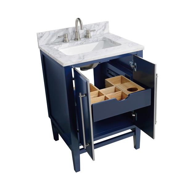 Avanity Mason Navy Blue 25-in Single Sink Bathroom Vanity with Carrara White Marble Top