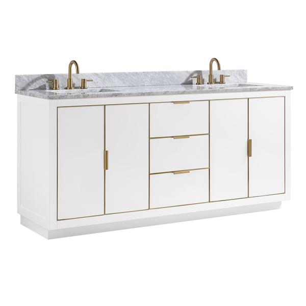 Avanity Austen 73-in White Double Sink Bathroom Vanity with Carrara White Marble Top