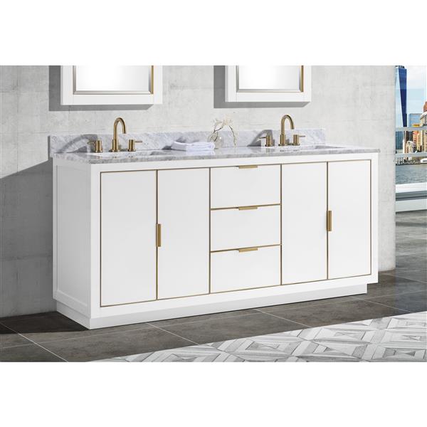 Avanity Austen 73-in White Double Sink Bathroom Vanity with Carrara White Marble Top