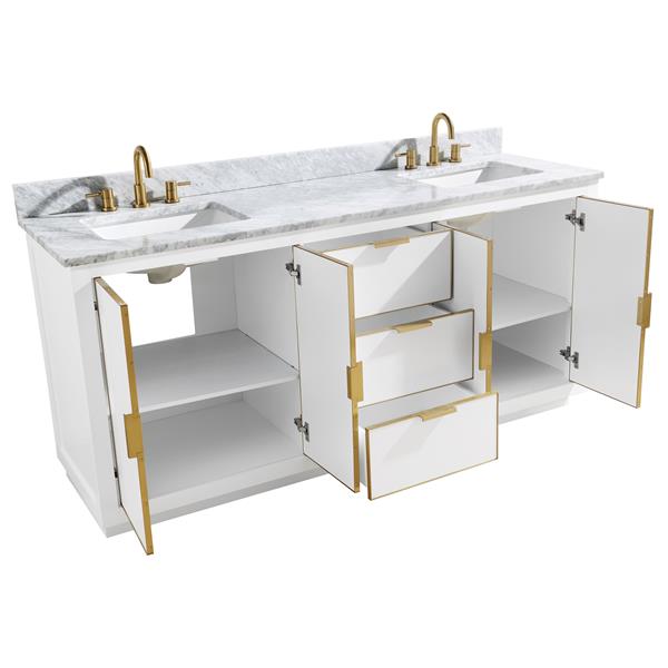 Avanity Austen 73-in White Double Sink Bathroom Vanity with Carrara White Marble Top