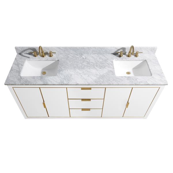 Avanity Austen 73-in White Double Sink Bathroom Vanity with Carrara White Marble Top