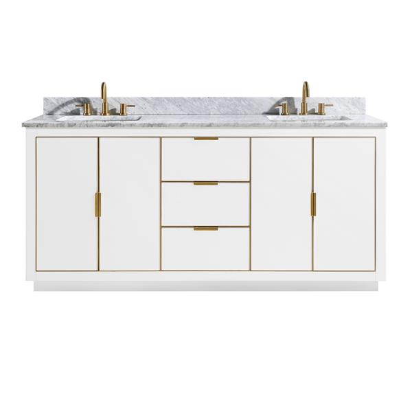 Avanity Austen 73-in White Double Sink Bathroom Vanity with Carrara White Marble Top