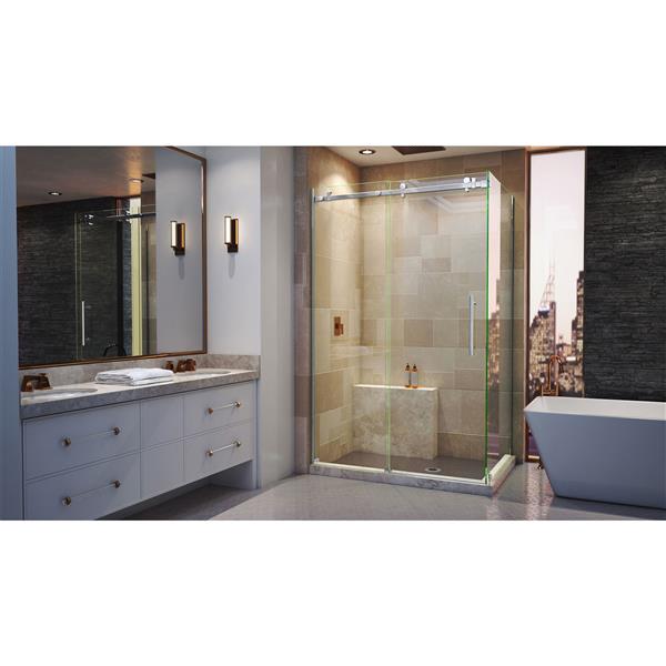 DreamLine Enigma Air Shower Enclosure - 44.38-48.38-in x 76-in - Polished Stainless Steel