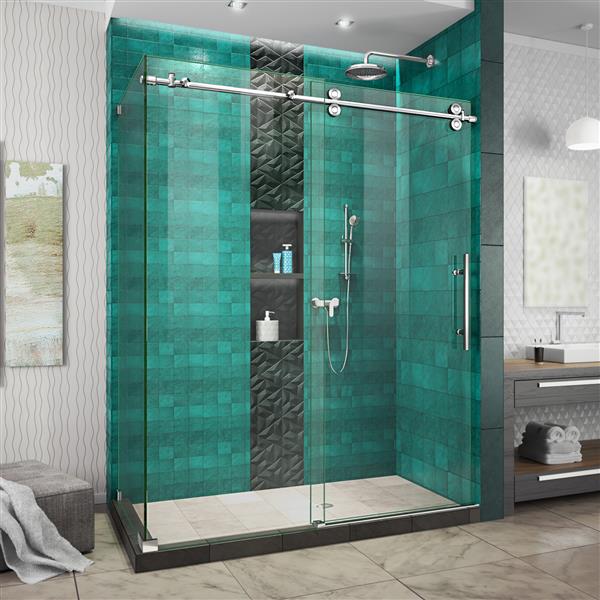 Cabine de douche Enigma-XO de DreamLine, porte coulissante, 56,38-60,38 po x 76 po, acier inoxydable poli