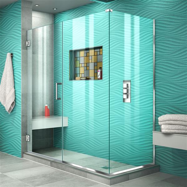 DreamLine Unidoor Plus Shower Enclosure - Pivot/Hinged Door - 58-in x 72-in - Chrome