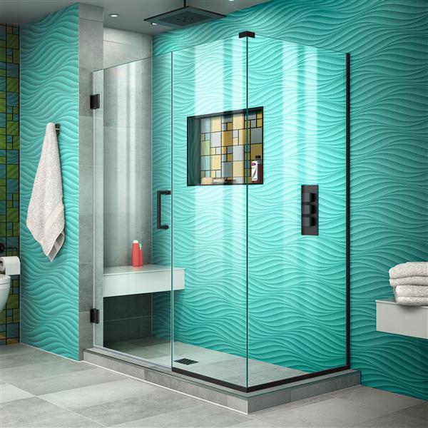 Cabine de douche Unidoor Plus de DreamLine, porte en verre, 51 po x 72 po, noir satiné