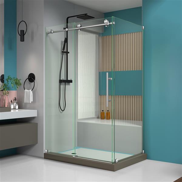 DreamLine Enigma-X Shower Enclosure - 44.38-48.38-in x 76-in - Brushed Stainless Steel