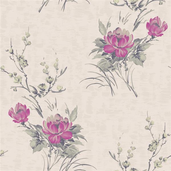 Dundee Deco Falkirk Ophia Wallpaper Roll - Flowers - Fuchsia and Beige