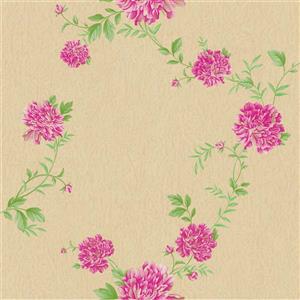 Dundee Deco Falkirk Ophia Wallpaper Roll - Peonies - Pink and Brown