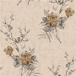 Dundee Deco Falkirk Ophia Wallpaper Roll - Flowers - Dark Tan and Beige