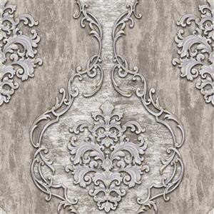 Dundee Deco Falkirk Ophia Wallpaper Roll - Damask Vines - Silver and Grey