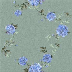 Dundee Deco Falkirk Ophia Wallpaper Roll - Peonies - Cerulean Blue and Sage Green