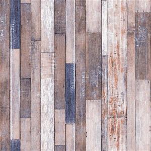 Dundee Deco Falkirk Ophia Wallpaper Roll - Retro Planks - Brown and Violet