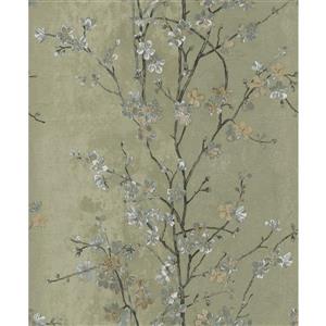 Dundee Deco Falkirk Ophia Wallpaper Roll - Flowers - Grey and Green