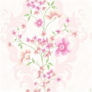 Dundee Deco Falkirk Ophia Wallpaper Roll - Flowers and Vines - Pink and Beige