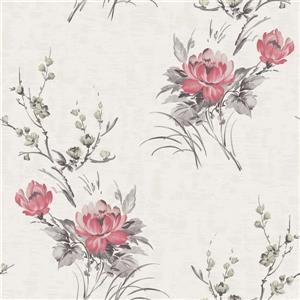 Dundee Deco Falkirk Ophia Wallpaper Roll - Flowers - Red and Beige