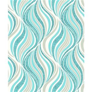 Dundee Deco Falkirk Ophia Wallpaper Roll - Waves - Teal and Light Grey