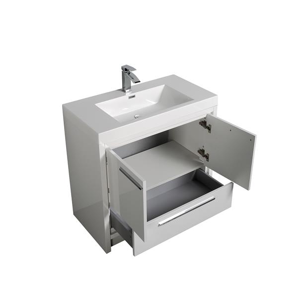 GEF Ember Bathroom Vanity with Medicine Cabinet - Acrylic Top - 36-in - White