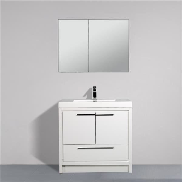 GEF Ember Bathroom Vanity with Medicine Cabinet - Acrylic Top - 36-in - White