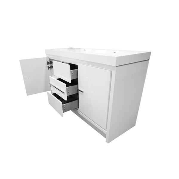 Meuble-lavabo blanc double Ember de GEF de 60 po avec comptoir en acrylique