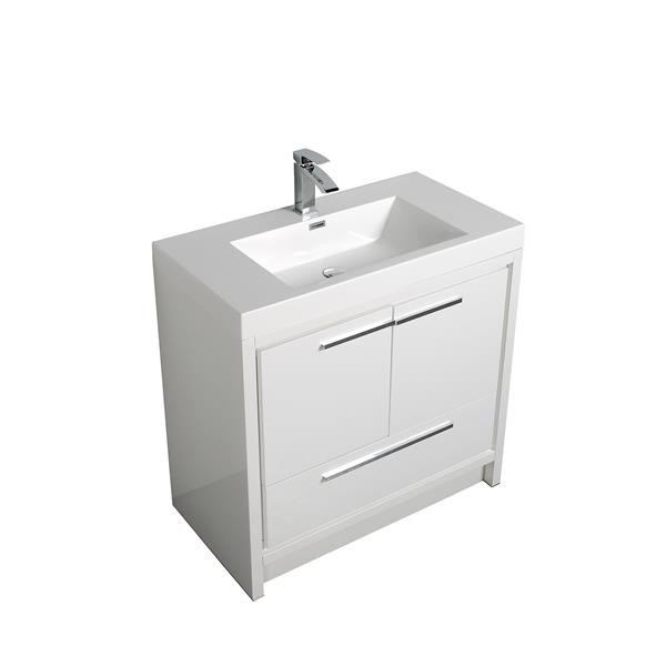 GEF Ember Bathroom Vanity with Mirror - Acrylic Top - 36-in - White