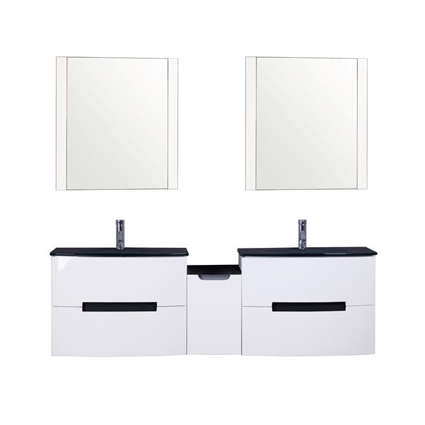 Gef Leila Bathroom Vanity With 2 Mirrors Glass Top 72 In White Rona