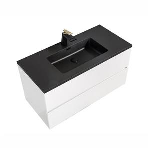 Meuble-lavabo simple blanc Sadie de GEF de 40 po avec comptoir en composite de quartz noir