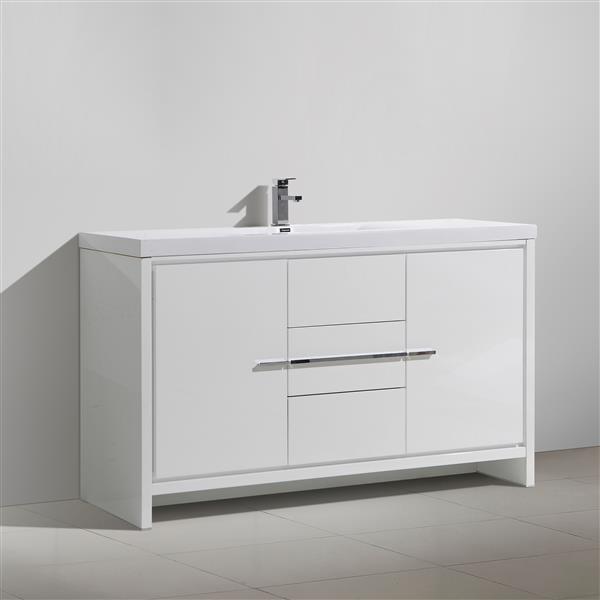 GEF Ember 60-in White/White Acrylic Top Single Sink Bathroom Vanity