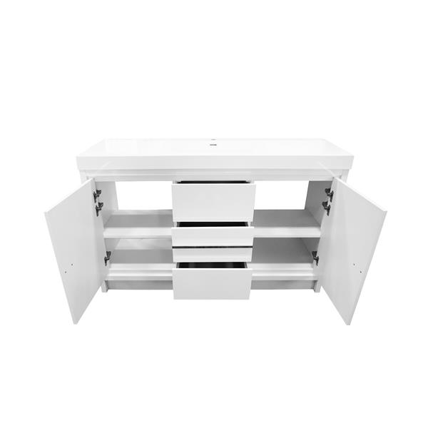 GEF Ember 60-in White/White Acrylic Top Single Sink Bathroom Vanity