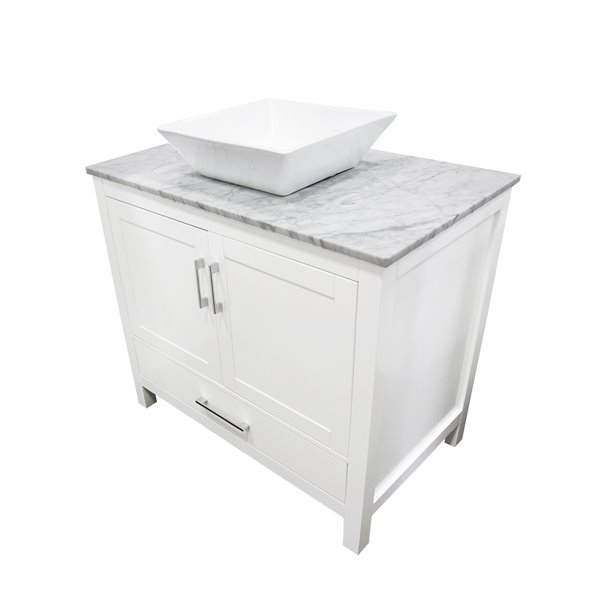 GEF Ember 36-in White Single Sink Bathroom Vanity with White and Grey Marble Top