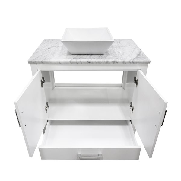 GEF Ember 36-in White Single Sink Bathroom Vanity with White and Grey Marble Top