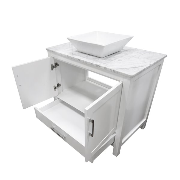 GEF Ember 36-in White Single Sink Bathroom Vanity with White and Grey Marble Top