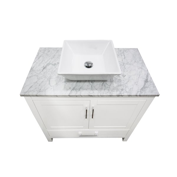 GEF Ember 36-in White Single Sink Bathroom Vanity with White and Grey Marble Top