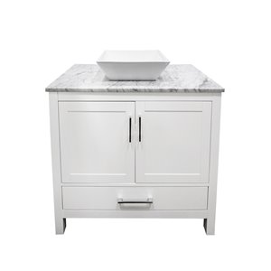 GEF Ember 36-in White Single Sink Bathroom Vanity with White and Grey Marble Top