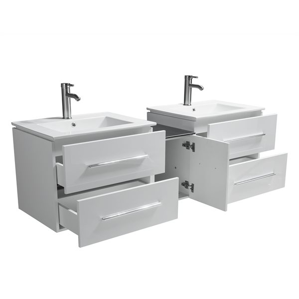 Meuble-lavabo double Hadley de GEF, comptoir en porcelaine, 72 po, blanc