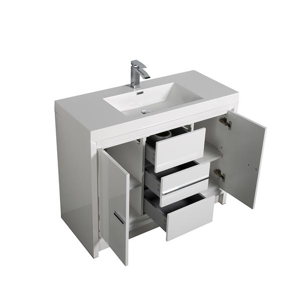 GEF Ember 42-in White Single Sink Bathroom Vanity with White Acrylic Top (Medicine Cabinet Included)