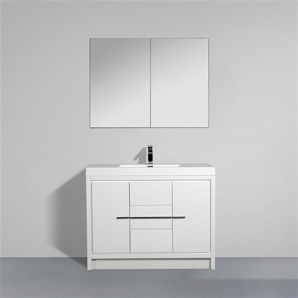 GEF Ember 42-in White Single Sink Bathroom Vanity with White Acrylic Top (Medicine Cabinet Included)