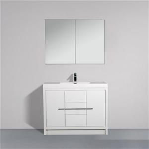 GEF Ember 42-in White Single Sink Bathroom Vanity with White Acrylic Top (Medicine Cabinet Included)