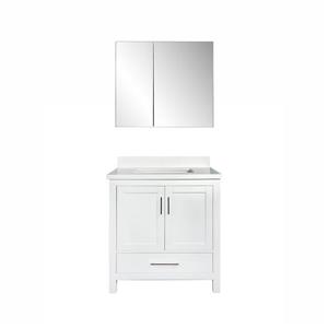 GEF Willow Bathroom Vanity with Medicine Cabinet - White Quartz Top - 30-in - White
