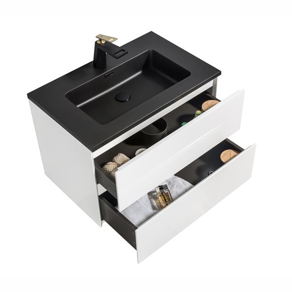 Meuble-lavabo simple Sadie par GEF blanc de 30 po avec comptoir en composite de quartz noir