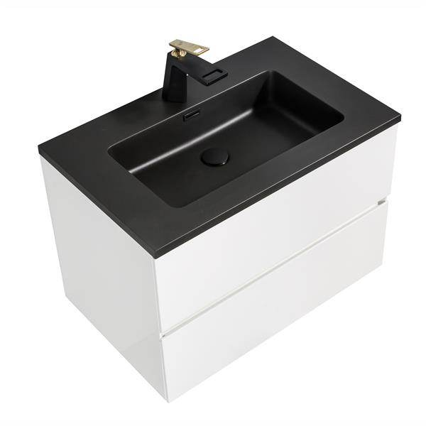 Meuble-lavabo simple Sadie par GEF blanc de 30 po avec comptoir en composite de quartz noir