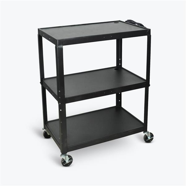 Luxor Extra-Large Adjustable-Height Steel AV Cart - Three Shelves - Black