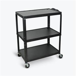 Luxor Extra-Large Adjustable-Height Steel AV Cart - Three Shelves - Black