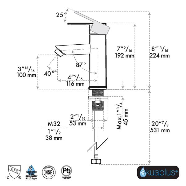 akuaplus® TALA Lavatory Faucet  - Single Square Handle - Matte Black