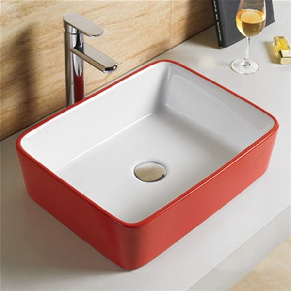 American Imaginations Vessel Rectangular Sink - 18.9-in - Red/White